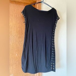 Guess Black t-shirt Dress with Gold Eyelet tie-up side Detailing